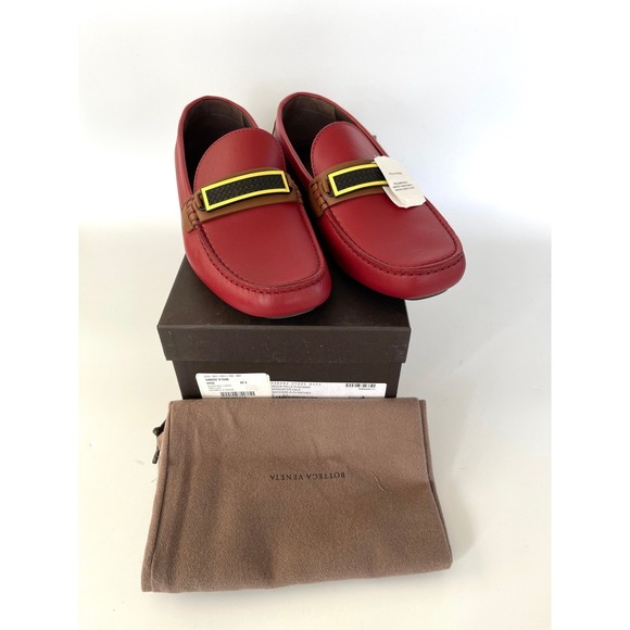 Bottega Veneta Men's Tennis Calf Leather Red Driver Shoe 548292 sz US 9